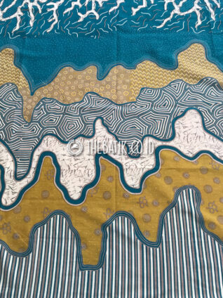 Bahan Kain Seragam Batik Modern Motif Kombinasi Toska Kuning Ukuran 2.4 m