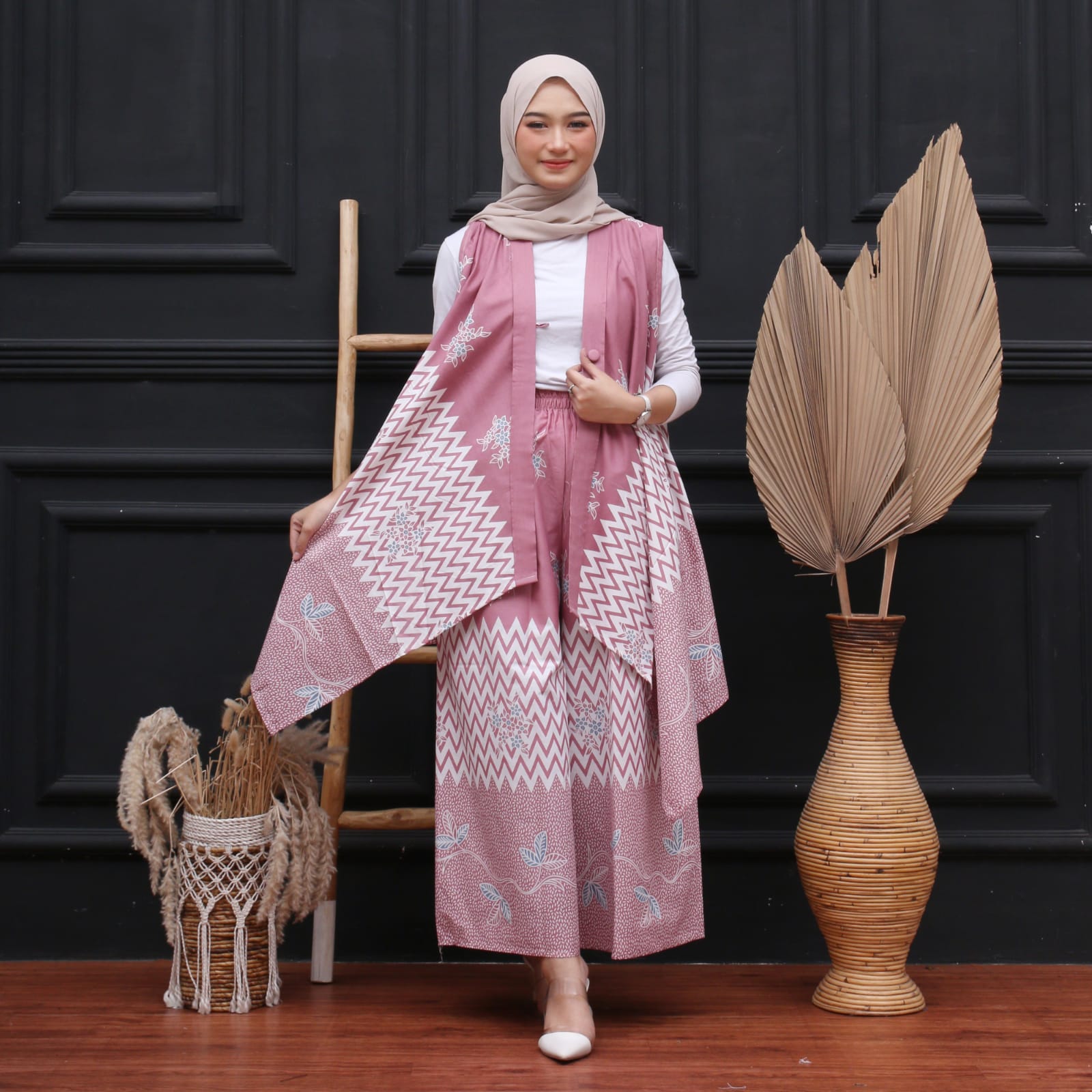 Baju Batik Setelan Outer Yukensi dan Celana Kulot Layer Bahan Katun Grosir Seri