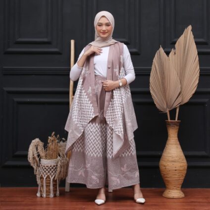 Baju Batik Setelan Outer Yukensi dan Celana Kulot Layer Bahan Katun Grosir Seri