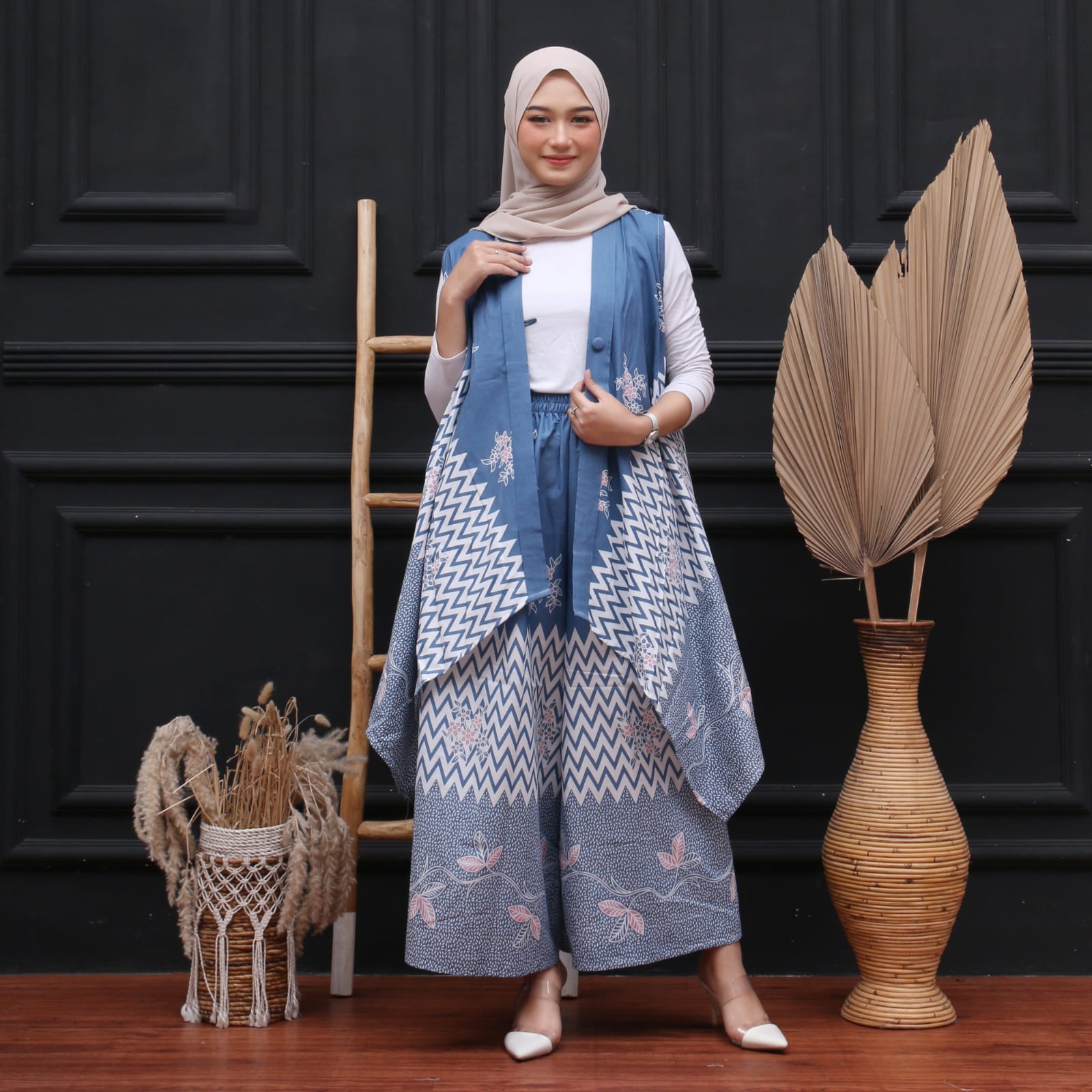 Baju Batik Setelan Outer Yukensi dan Celana Kulot Layer Bahan Katun Grosir Seri
