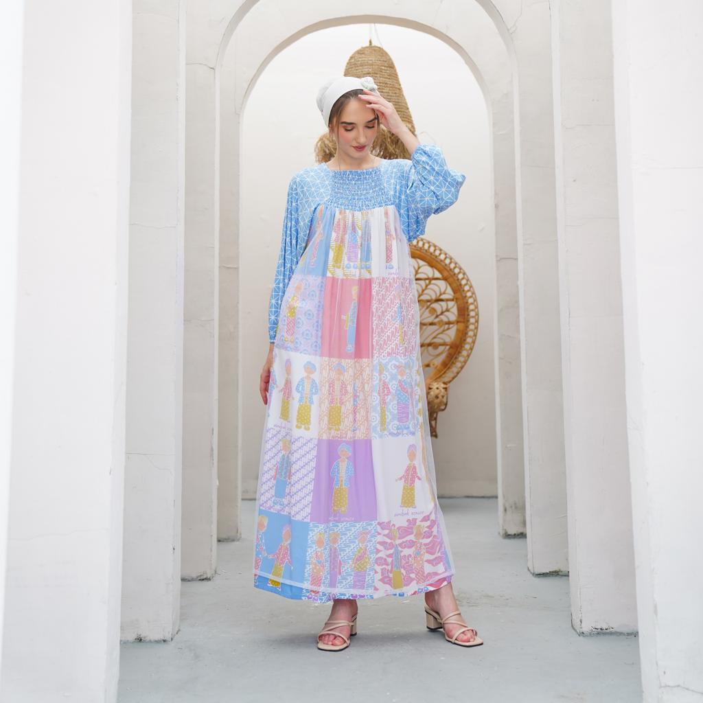 Baju Gamis Batik Semerbak Kerah Oblong Bahan Rayon Warna Pastel Grosir Seri (isi 5)