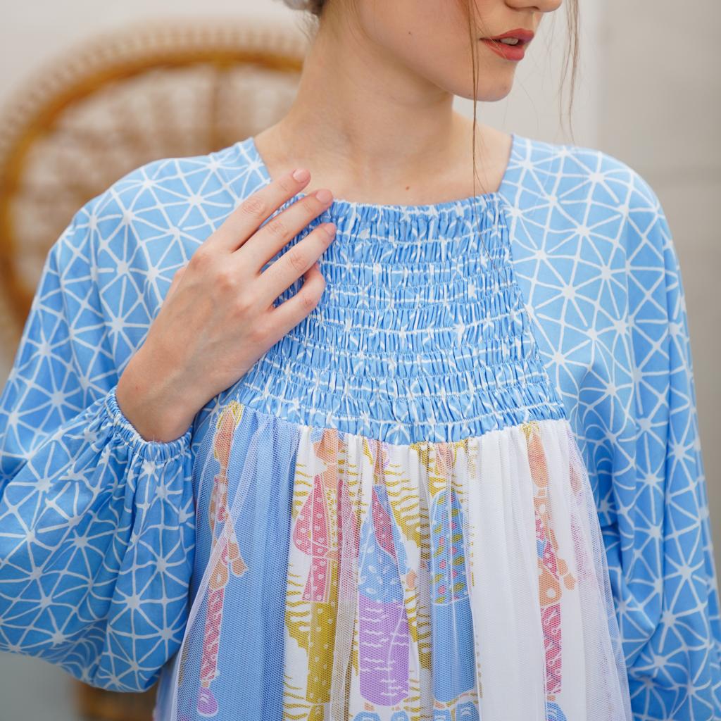 Baju Gamis Batik Semerbak Kerah Oblong Bahan Rayon Warna Pastel Grosir Seri (isi 5)