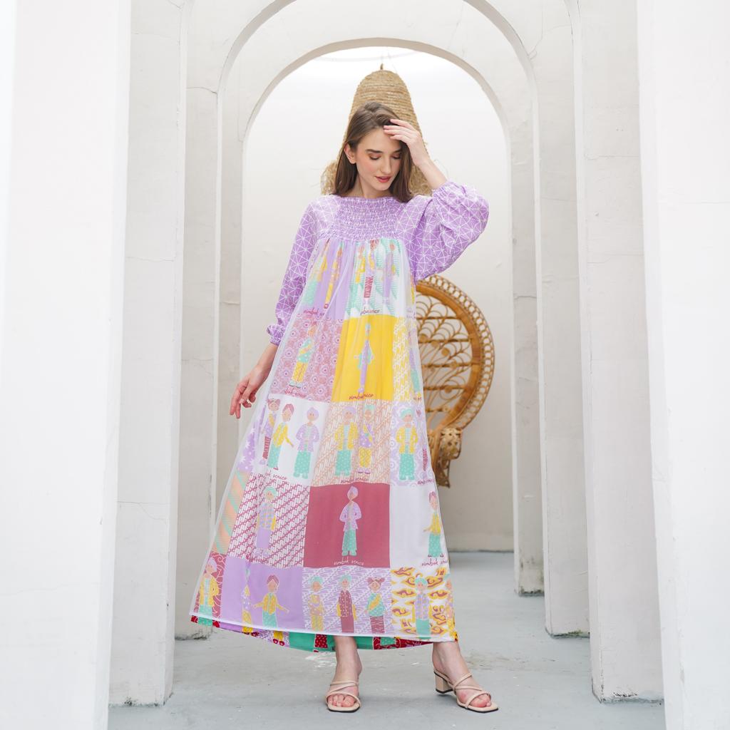 Baju Gamis Batik Semerbak Kerah Oblong Bahan Rayon Warna Pastel Grosir Seri (isi 5)
