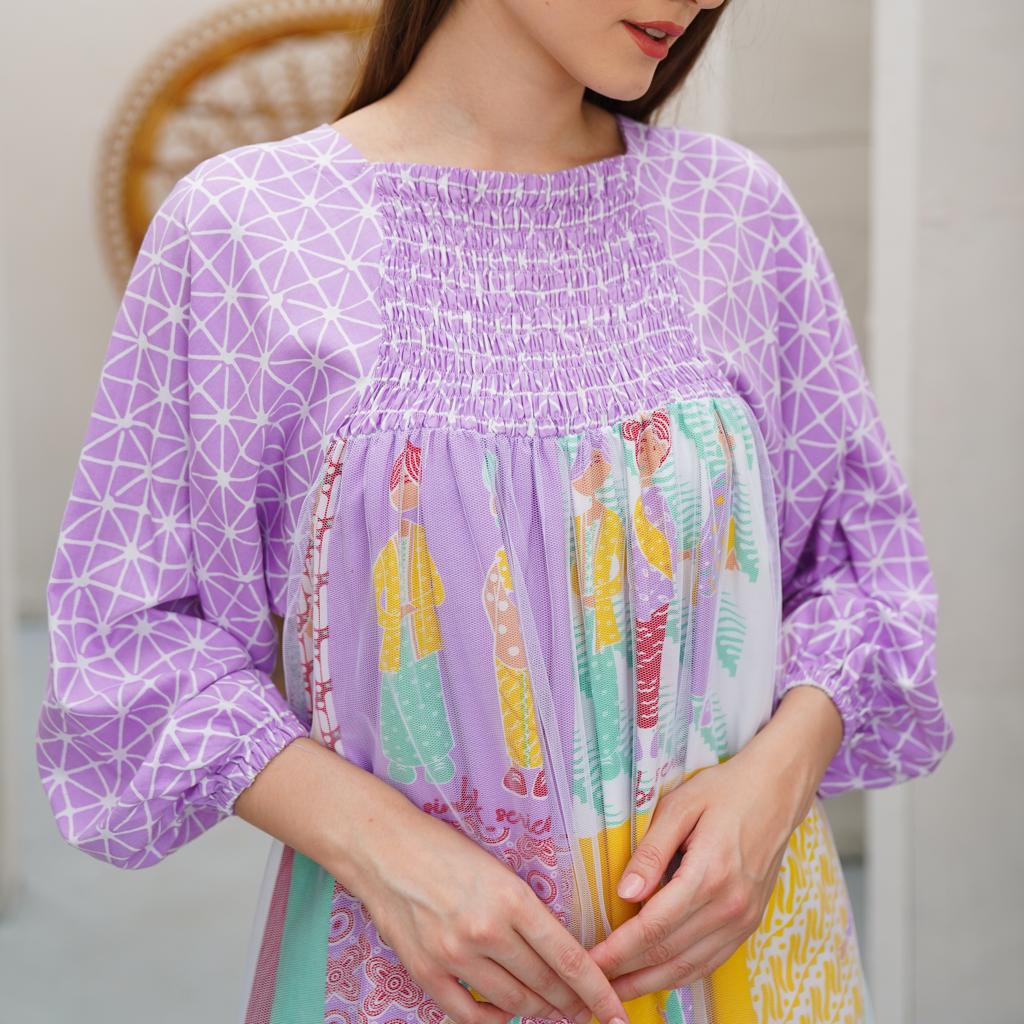 Baju Gamis Batik Semerbak Kerah Oblong Bahan Rayon Warna Pastel Grosir Seri (isi 5)