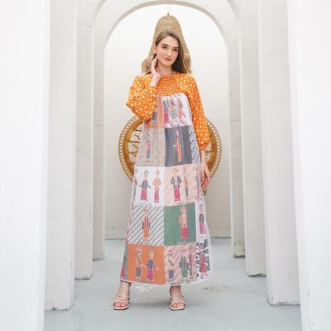 Baju Gamis Batik Semerbak Kerah Oblong Bahan Rayon Warna Pastel Grosir Seri (isi 5)