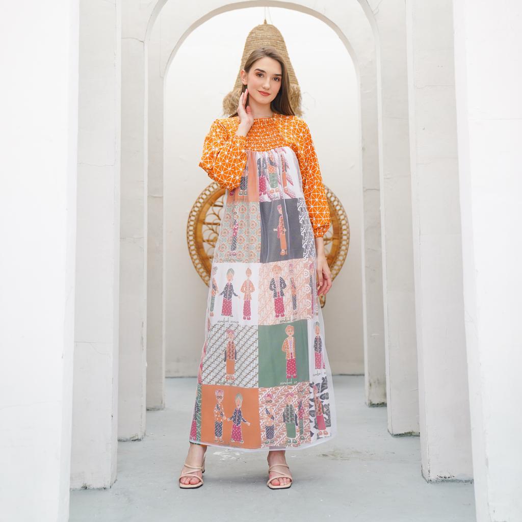 Baju Gamis Batik Semerbak Kerah Oblong Bahan Rayon Warna Pastel Grosir Seri (isi 5)