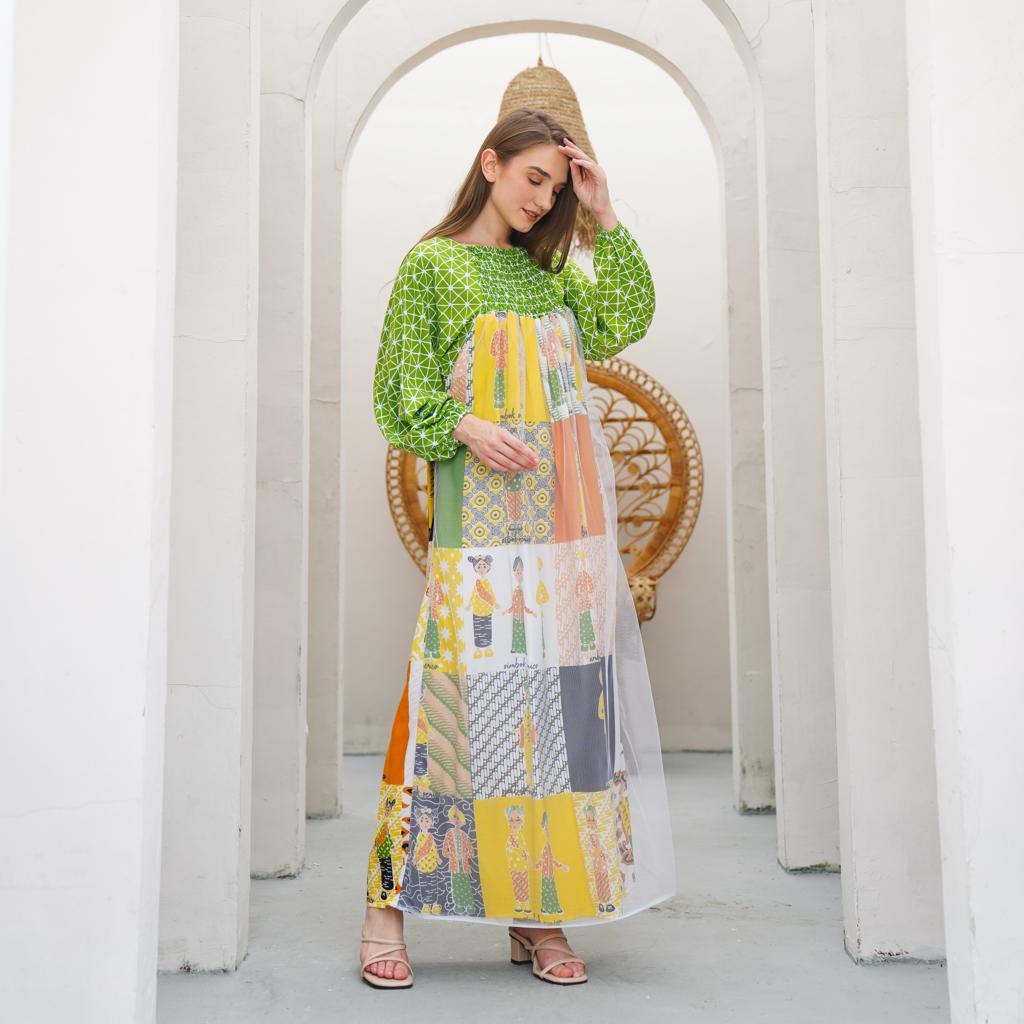 Baju Gamis Batik Semerbak Kerah Oblong Bahan Rayon Warna Pastel Grosir Seri (isi 5)