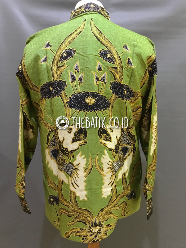 Baju Kemeja Batik Tulis Sutra ATBM Baron Lengan Panjang Motif Ikan Hijau