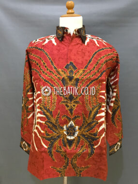 Ready to Wear Hand Drawn Silk Batik Long Sleeve Men Red Brick (size S)