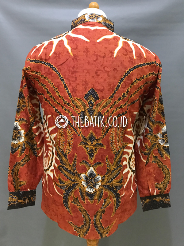 Ready to Wear Hand Drawn Silk Batik Long Sleeve Men Red Brick (size S)