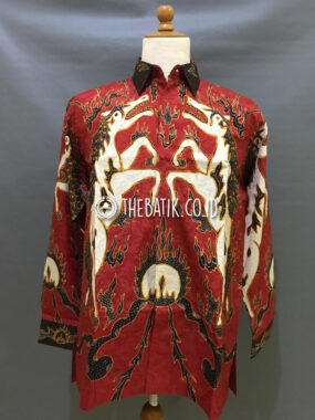 Ready to Wear Hand Drawn Silk Batik Long Sleeve Men Maroon Fire Horse (size XL)