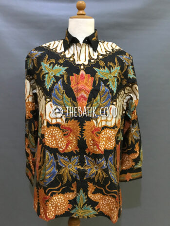 Ready to Wear Hand Painted Silk Batik Long Sleeve Men Black Gurdo Raja (size XL)