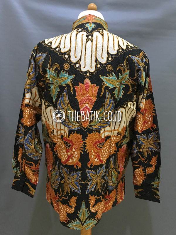 Ready to Wear Hand Painted Silk Batik Long Sleeve Men Black Gurdo Raja (size XL)