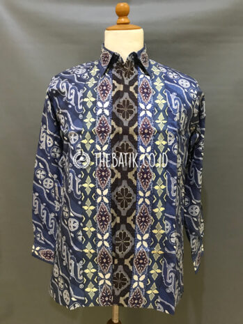 Baju Kemeja Batik Tulis Sutra ATBM Baron Lengan Panjang Motif Parang Songket Modern Biru