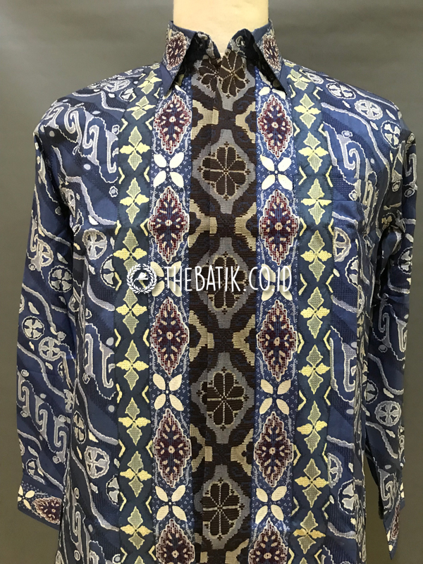 Baju Kemeja Batik Tulis Sutra ATBM Baron Lengan Panjang Motif Parang Songket Modern Biru
