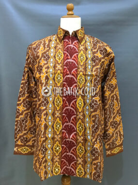 Ready to Wear Hand Painted Silk Batik Long Sleeve Men Parang Songket Yellow Maroon (size XXL)