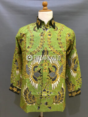 Baju Kemeja Batik Tulis Sutra ATBM Baron Lengan Panjang Motif Sawunggaling Hijau