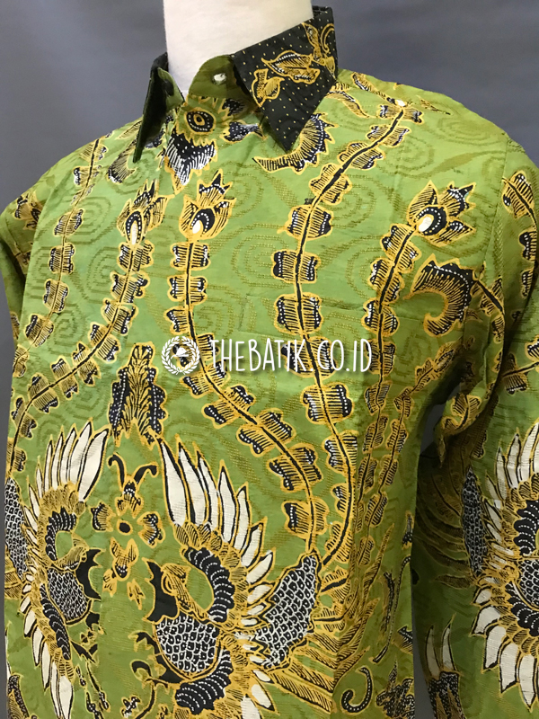 Baju Kemeja Batik Tulis Sutra ATBM Baron Lengan Panjang Motif Sawunggaling Hijau