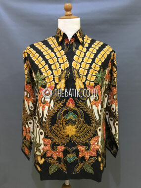 Baju Kemeja Batik Tulis Sutra ATBM Baron Lengan Panjang Motif Sawunggaling Parang Hitam