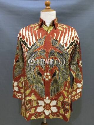 Baju Kemeja Batik Tulis Sutra ATBM Baron Lengan Panjang Motif Sawunggaling Parang Coklat