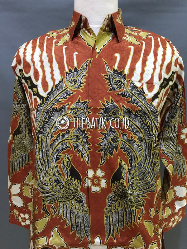 Baju Kemeja Batik Tulis Sutra ATBM Baron Lengan Panjang Motif Sawunggaling Parang Coklat