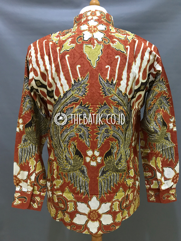 Baju Kemeja Batik Tulis Sutra ATBM Baron Lengan Panjang Motif Sawunggaling Parang Coklat