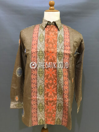 Baju Kemeja Batik Tulis Sutra ATBM Baron Lengan Panjang Motif Songket Modern Coklat