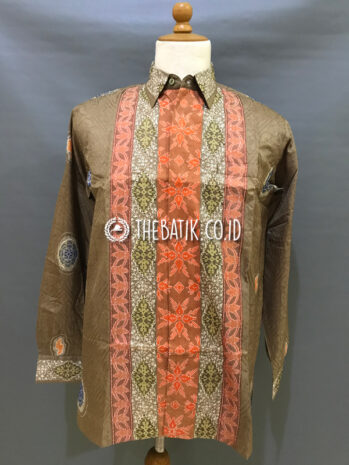 Baju Kemeja Batik Tulis Sutra ATBM Baron Lengan Panjang Motif Songket Modern Coklat