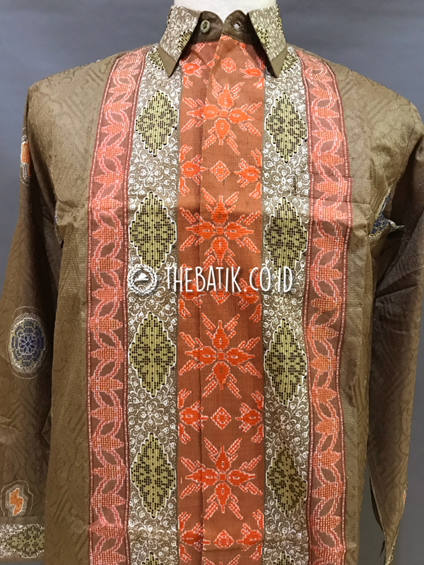 Baju Kemeja Batik Tulis Sutra ATBM Baron Lengan Panjang Motif Songket Modern Coklat