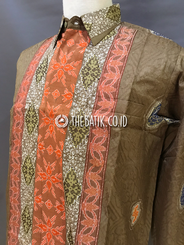 Baju Kemeja Batik Tulis Sutra ATBM Baron Lengan Panjang Motif Songket Modern Coklat