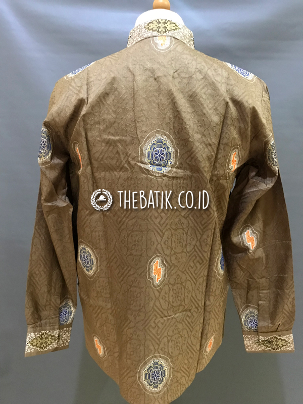 Baju Kemeja Batik Tulis Sutra ATBM Baron Lengan Panjang Motif Songket Modern Coklat