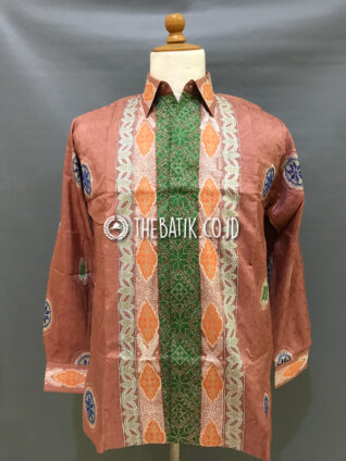 Baju Kemeja Batik Tulis Sutra ATBM Baron Lengan Panjang Motif Songket Modern Coklat Susu-2