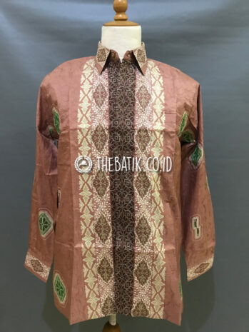Baju Kemeja Batik Tulis Sutra ATBM Baron Lengan Panjang Motif Songket Modern Coklat Susu