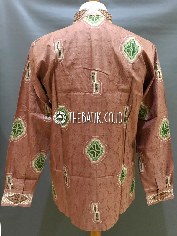 Baju Kemeja Batik Tulis Sutra ATBM Baron Lengan Panjang Motif Songket Modern Coklat Susu