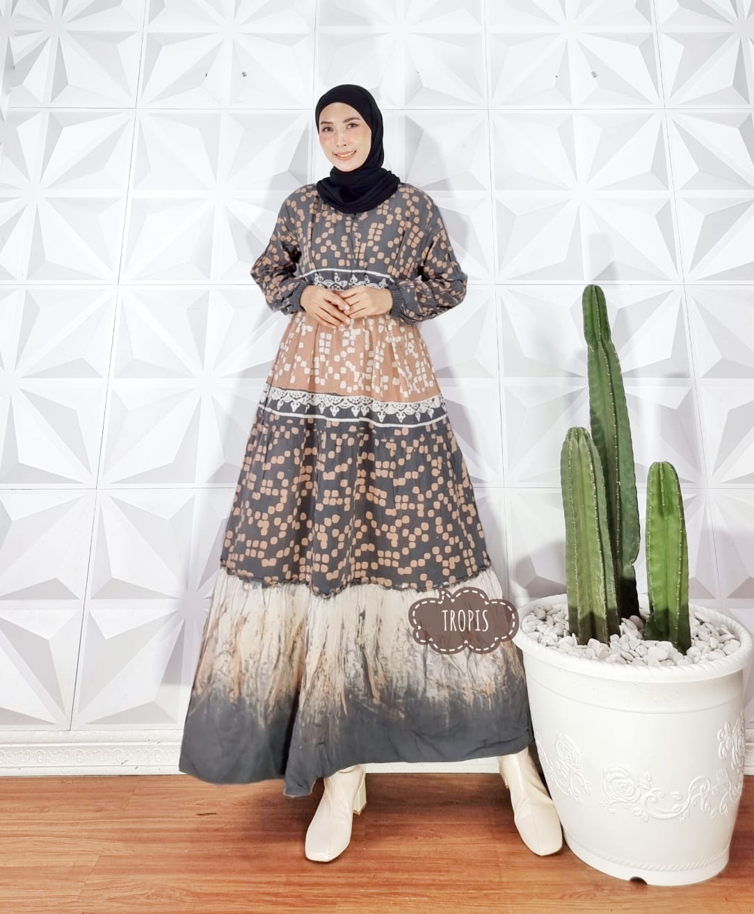 Baju Gamis Rayon Batik Abstrak Modern Grosir Seri Warna (isi 5)