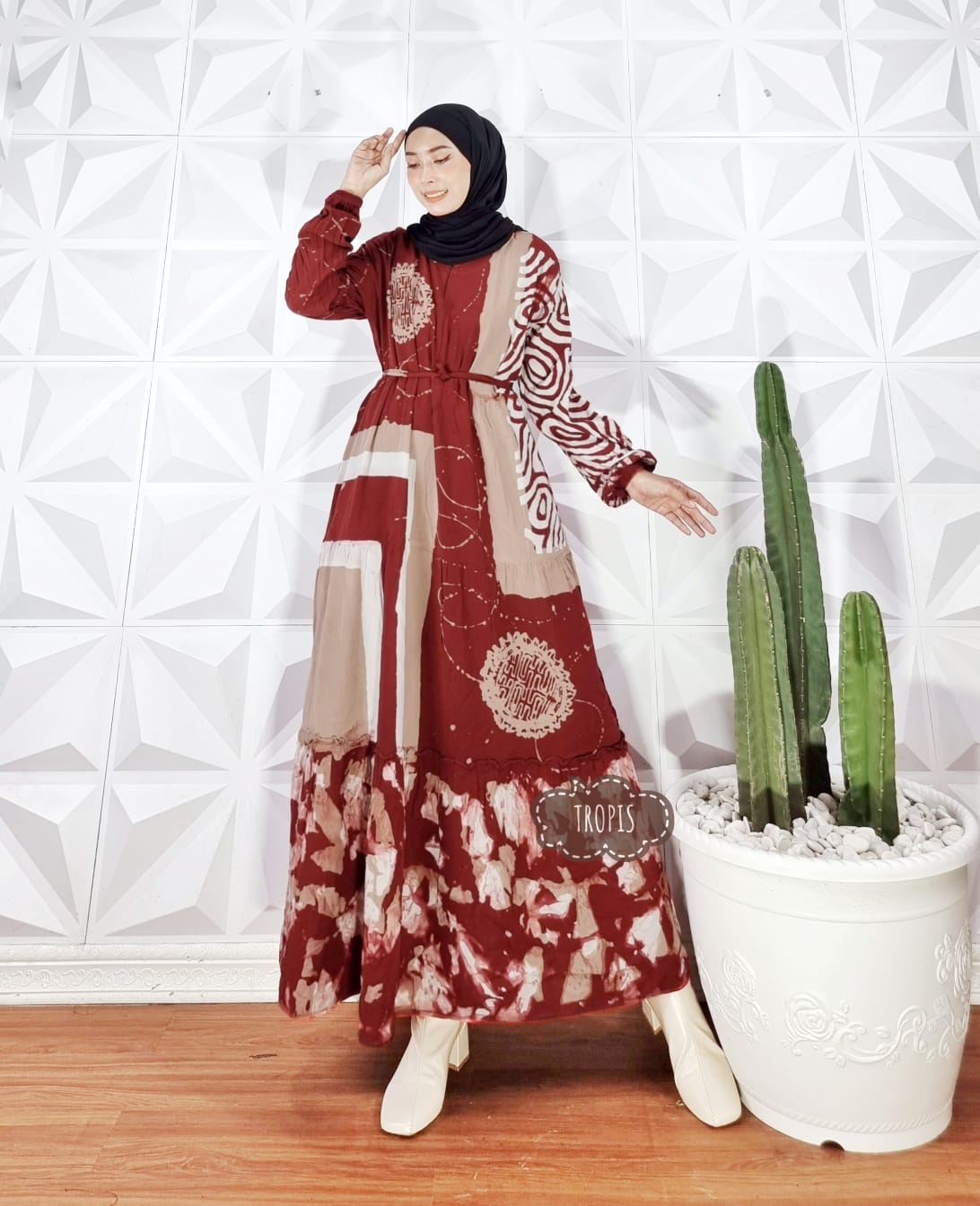 Baju Gamis Rayon Batik Abstrak Modern Grosir Seri Warna (isi 5)