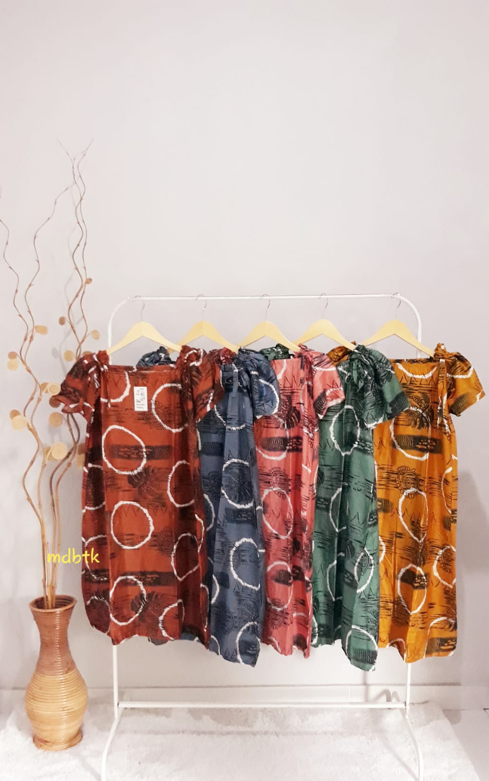 Baju Tidur Daster Batik Midi Remaja Lengan Pendek Grosir Warna Seri (isi 5)
