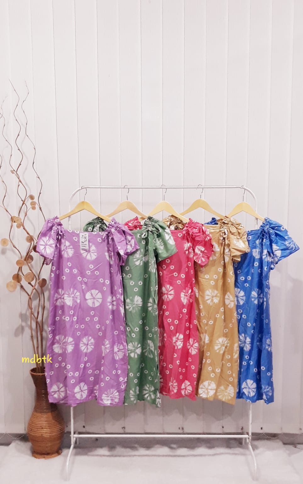 Baju Tidur Daster Batik Midi Remaja Lengan Pendek Grosir Warna Seri (isi 5)