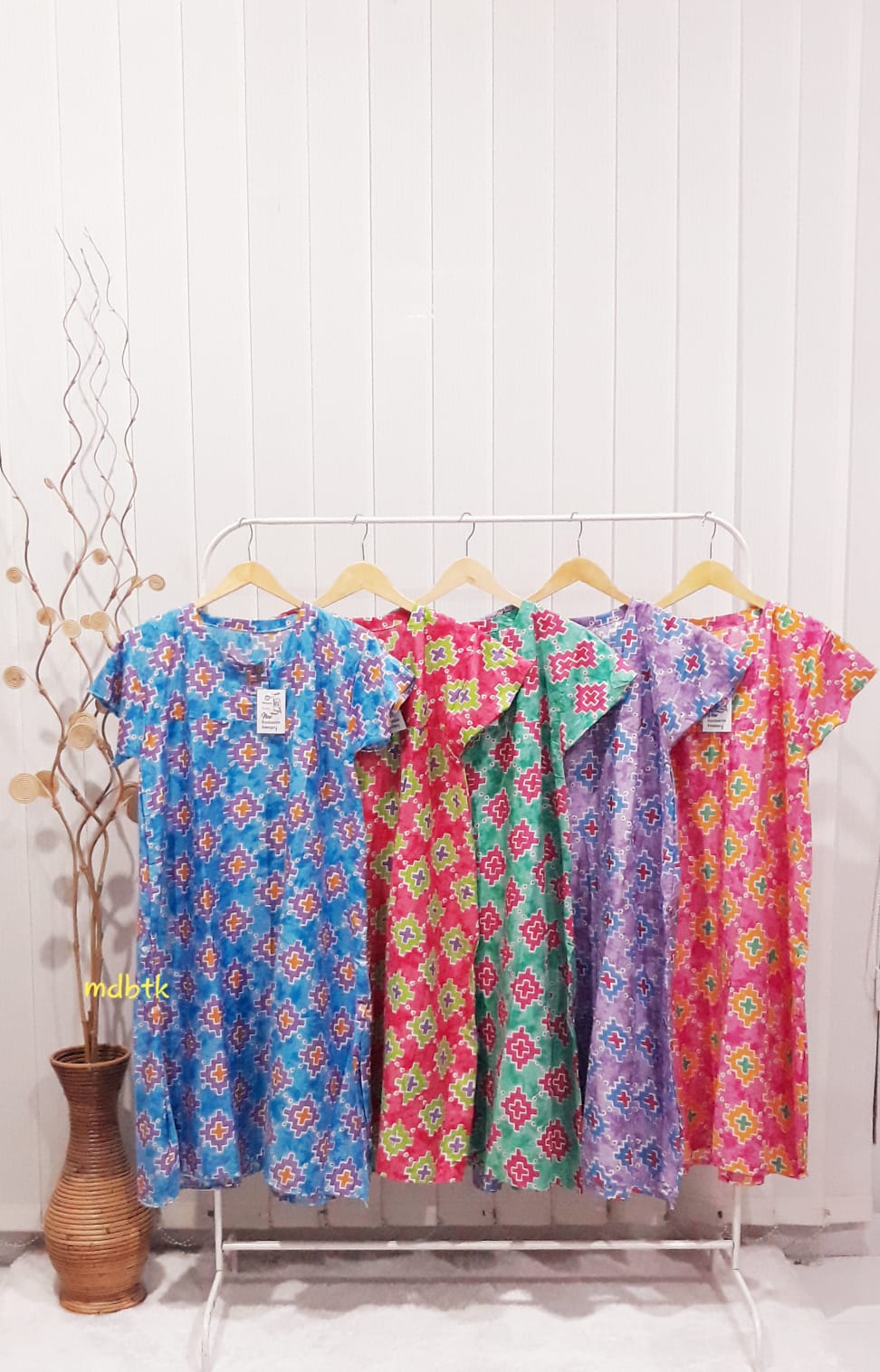 Baju Tidur Daster Batik Semi Payung Lengan Pendek Warna Lengkap Harga Grosir (isi 5)
