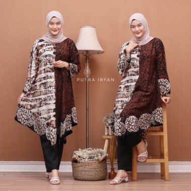 Baju Tunik Batik Muslim Kombinasi Polos Modern Cantik Elegan (isi 5)