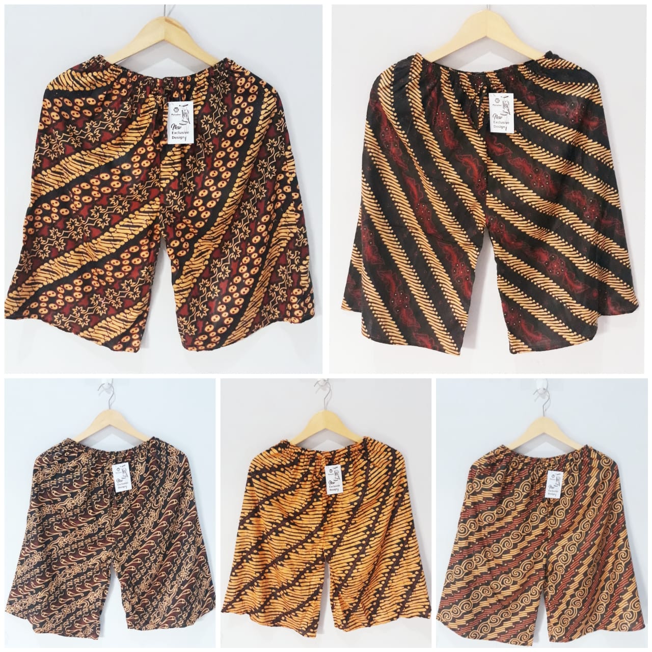 Grosir Celana 3/4 Batik Bahan Santung Rayon – Motif Macan Loreng Jumputan Parang (isi 5)