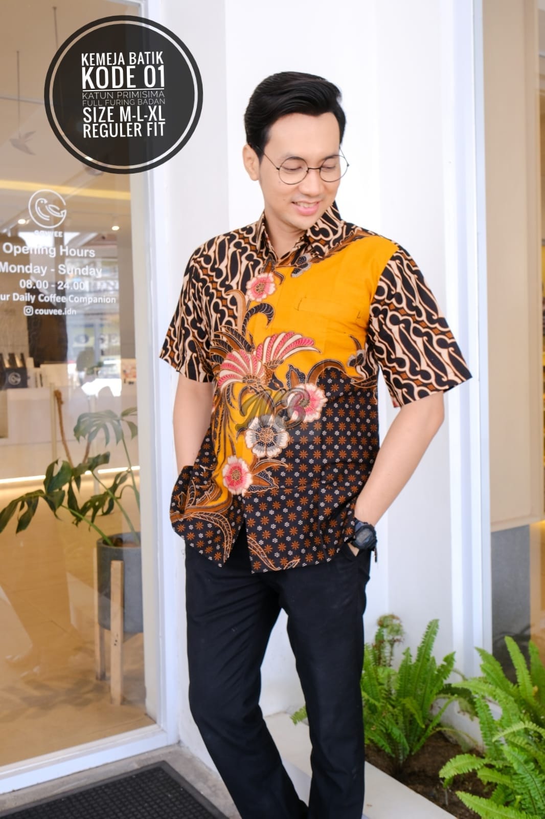 Model Baju Seragam Batik Hem Pendek (Bisa Dibuat Blouse) Motif Parang Klasik Kombinasi Burung Kuning