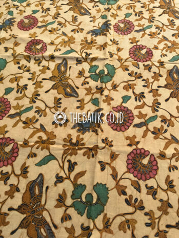 Kain Batik Jawa Solo Klasik Sogan Semi Tulis Motif Floral Kupu Coletan 2,4m