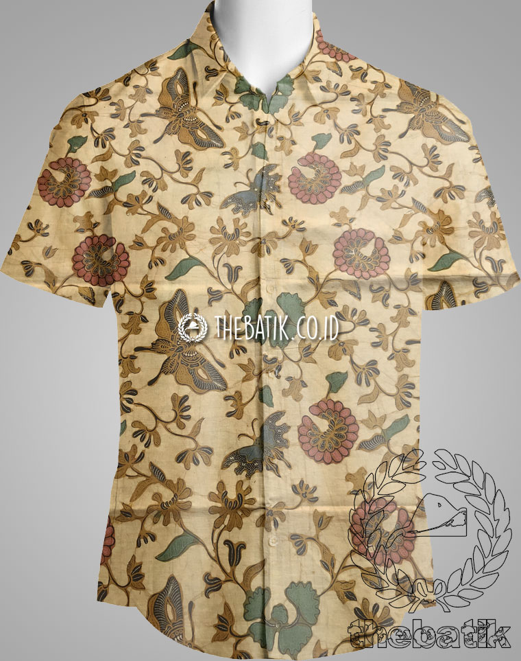 Kain Batik Jawa Solo Klasik Sogan Semi Tulis Motif Floral Kupu Coletan 2,4m