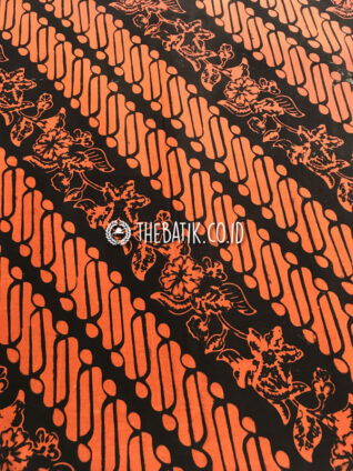 Hand Stamped Batik Cap Motif Parang Seling Kembang Jingga Orange