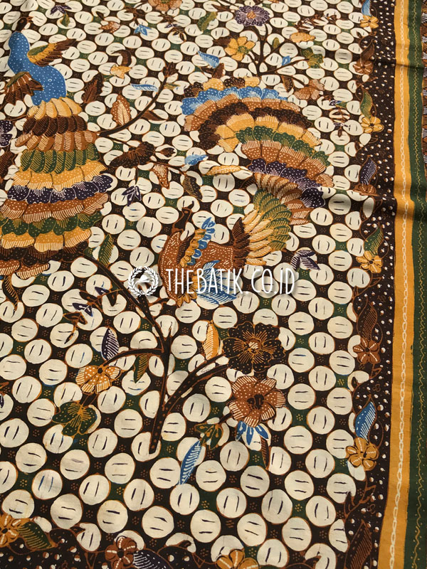 Kain Bahan Baju Batik Tulis Pesisir Motif Kawung Seling Burung Merak Bouquet