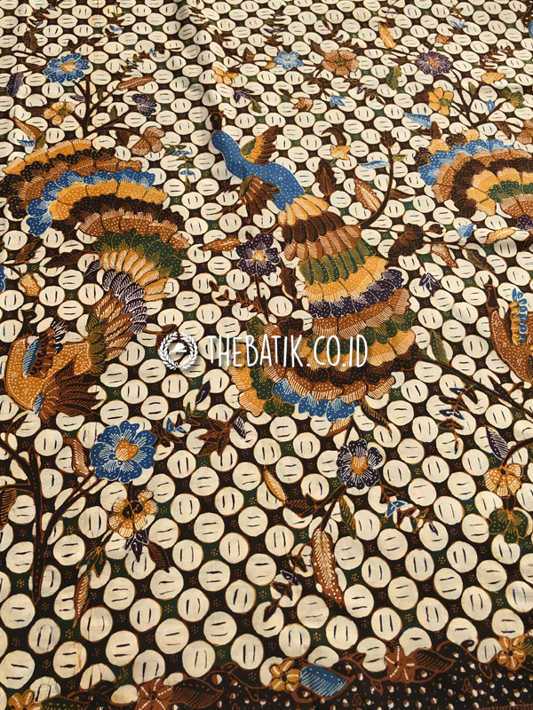 Kain Bahan Baju Batik Tulis Pesisir Motif Kawung Seling Burung Merak Bouquet