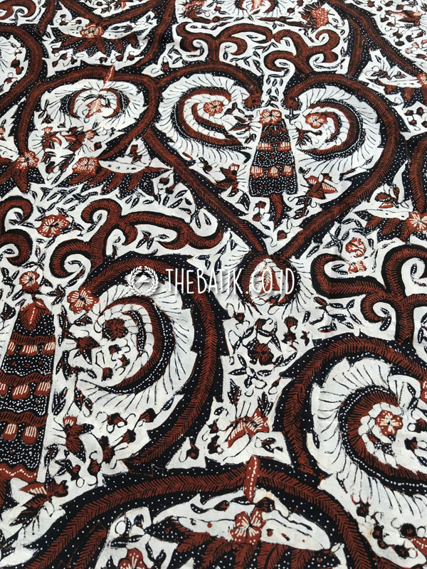 Kain Bahan Baju Batik Tulis Pesisir Motif Sogan Coklat Modern Latar Putih