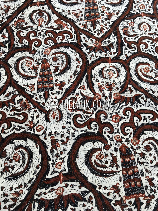Kain Bahan Baju Batik Tulis Pesisir Motif Sogan Coklat Modern Latar Putih