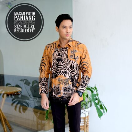 Baju Seragam Batik Lengan Panjang Kerja Kantor Motif Macan Harimau Modern